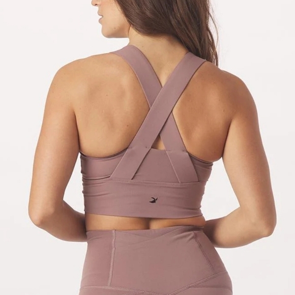 Glyder One Crop Bra Cross Back Sports Bra in Lavender Bark Mocha Mauve Brown XS - Picture 10 of 13